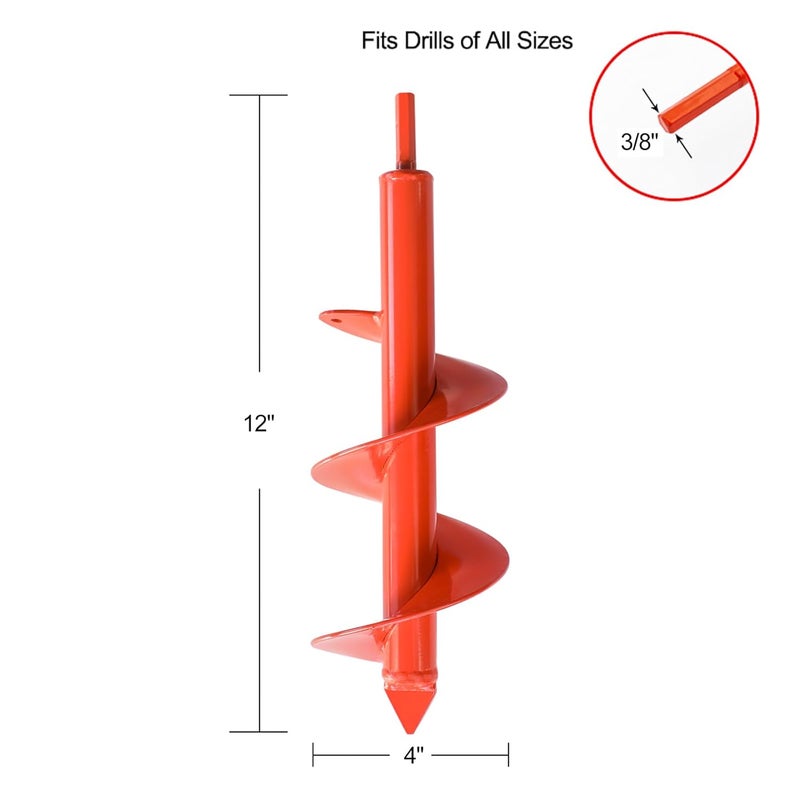 MAXCCINO Auger Drill Bit for Planting 4"(D) x12(L), Garden Ground Earth Spiral Drill Bit for 3/8" Hex Drive Drill, for Post Hole Digger Bulb Bedding Digging Plant Rapid Planter - Image 2